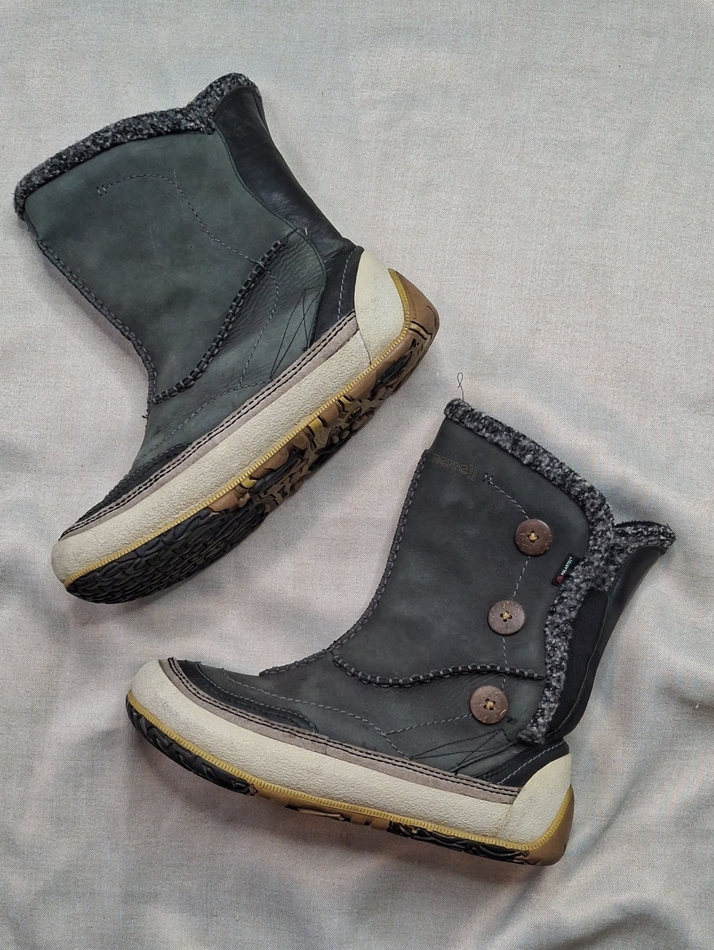 Merrell Women's Gray Button Winter Boots with Knit Cuff
